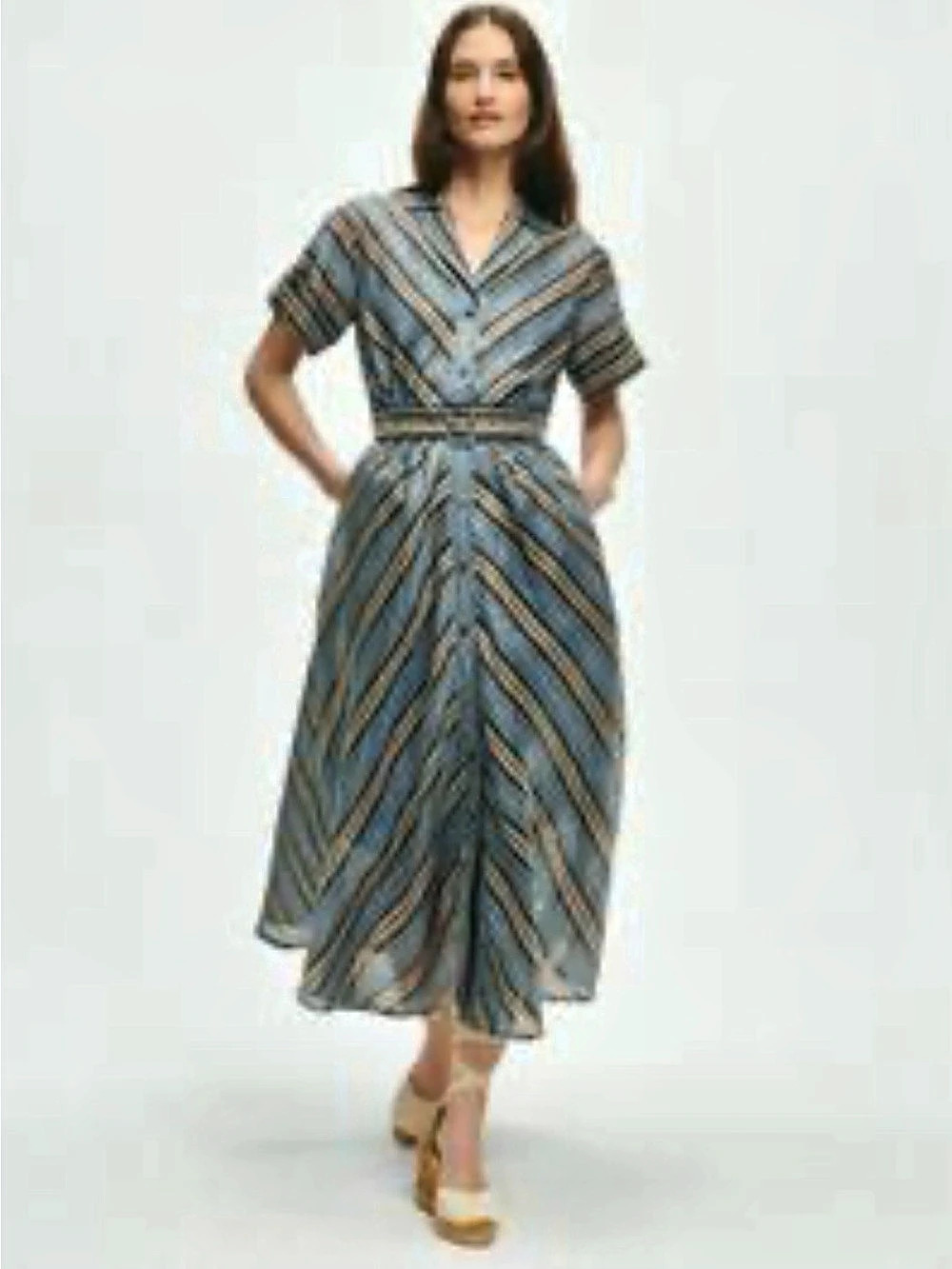 Striped Midi Dress in Blue & Brown Like New